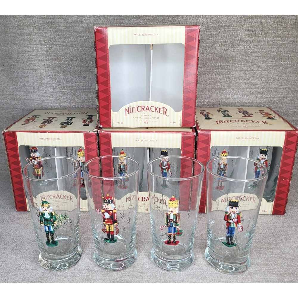 Williams Sonoma Christmas Nutcracker Highball Glasses Set of 4 New RARE Retired
